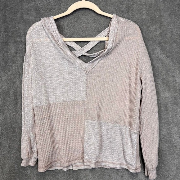 BKE Tops - BKE Womens XS Mauve Patchwork Waffle Knit Strappy Back V-Neck Top TKC3289-B